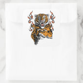 Angry tijger in tongen vlam vierkante sticker (Tas)