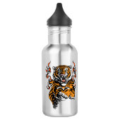 Angry tijger in tongen vlam waterfles  (Links)