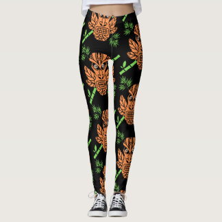 Angry Tiki Face Print Leggings
