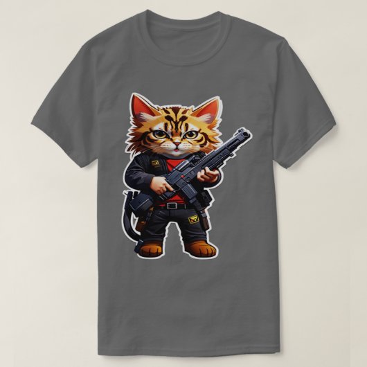 Angry Tiny Cat met Pistool 1 T-shirt (Design voorkant)