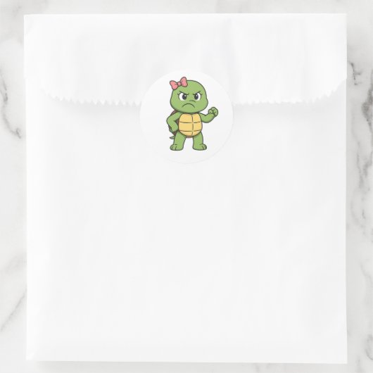 Angry turtle ronde sticker (Tas)