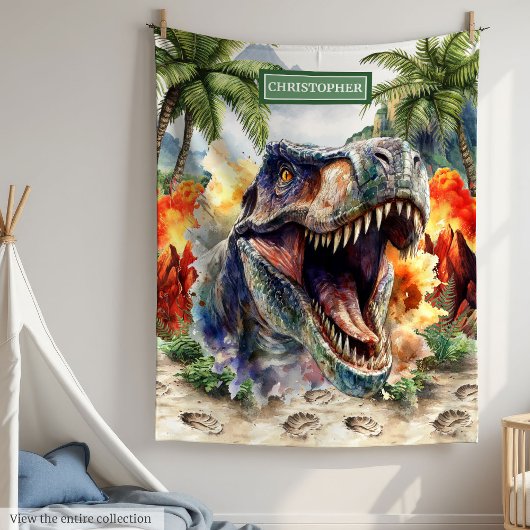 Angry Tyrannosaurus Dinosaur Blanket Gepersonalise Fleece Deken