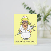 Angry verpleegster moe van patiënt door op de opro briefkaart (Staand voorkant)