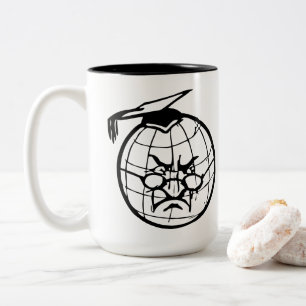 Angry Wereldbol in Mortarboard Professor Lering Fu Tweekleurige Koffiemok