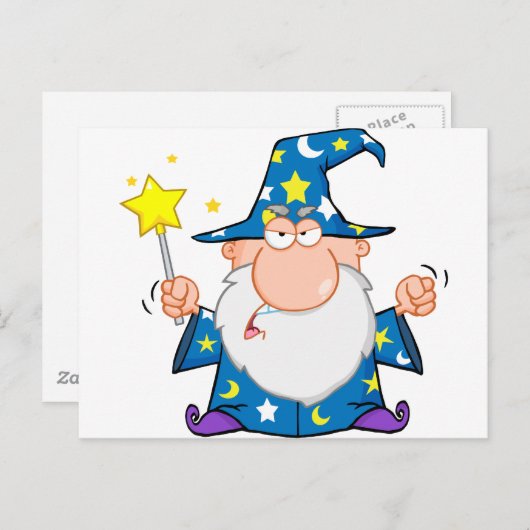 Angry Wizard Wachten met Magic Wand Briefkaart (Voorkant / Achterkant)