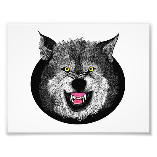 Angry Wolf Face-illustratie Foto Afdruk (Voorkant)
