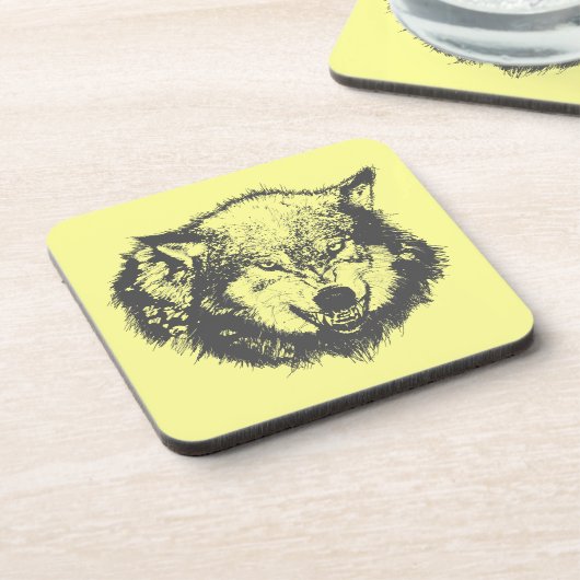 Angry Wolf in Black Drankjes Onderzetter (Linkerzijde)