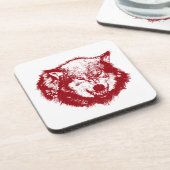 Angry Wolf in Red Bier Onderzetter (Linkerzijde)