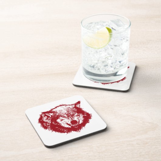 Angry Wolf in Red Bier Onderzetter (Rechterzijde)