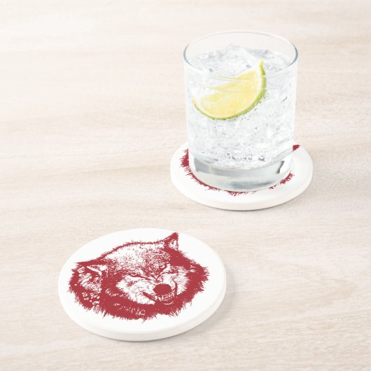 Angry Wolf in Red Zandsteen Onderzetter (Zijkant)