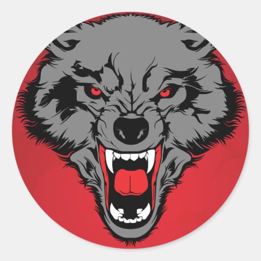 Angry Wolf Ronde Sticker (Voorkant)