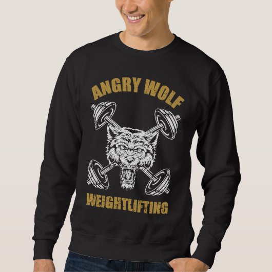 Angry Wolf Weightlifting Vintage Old School Grungy Trui (Voorkant)