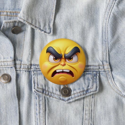 Angry Yellow 3D Effect Emoji Ronde Button 7,6 Cm (In situ)