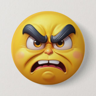 Angry Yellow 3D Effect Emoji Ronde Button 7,6 Cm