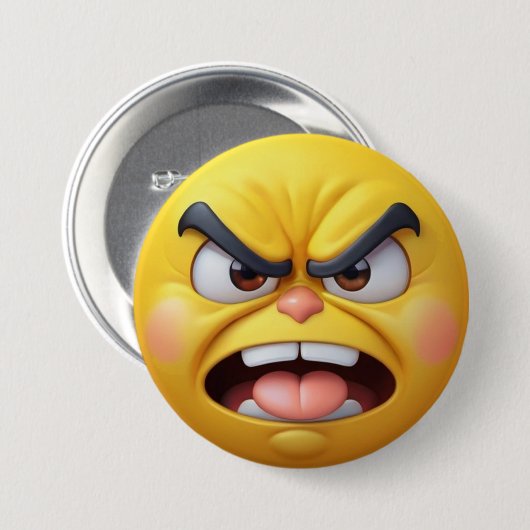 Angry Yellow 3D Effect Emoji Ronde Button 7,6 Cm (Voorkant /achterkant)