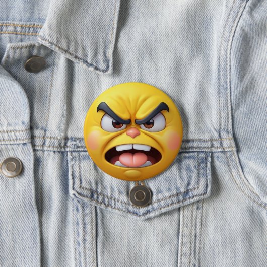 Angry Yellow 3D Effect Emoji Ronde Button 7,6 Cm (In situ)