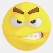 Angry Yellow Emoji Ronde Sticker (Voorkant)