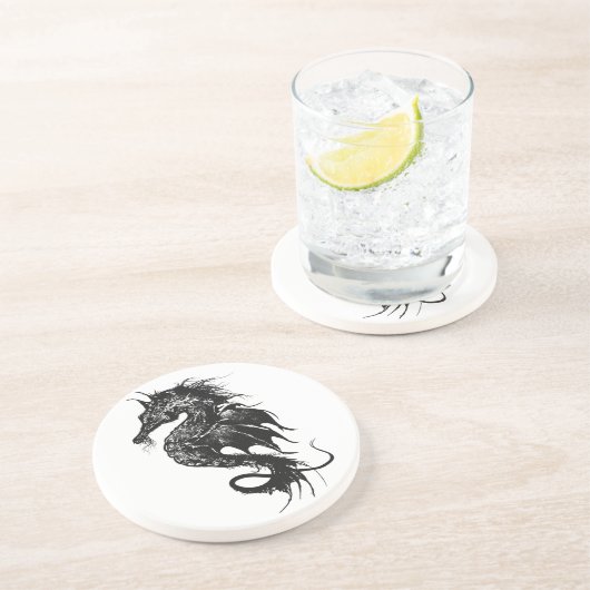 Angry Zee Horse in Black Zandsteen Onderzetter (Zijkant)