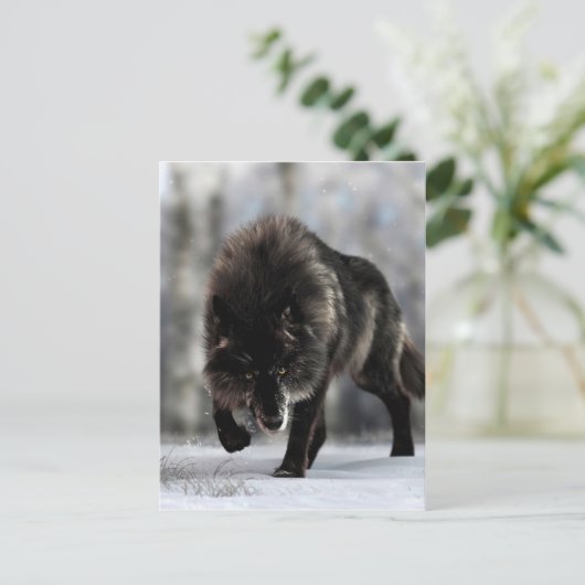 Angry zwarte wolf briefkaart (Staand voorkant)