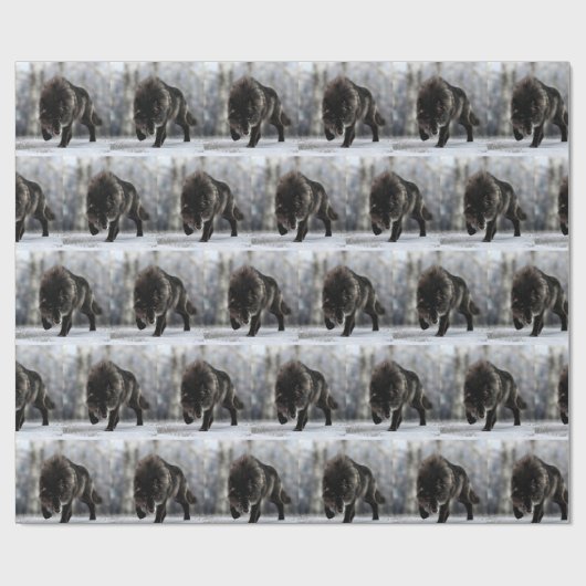 Angry zwarte wolf cadeaupapier (Vlak)