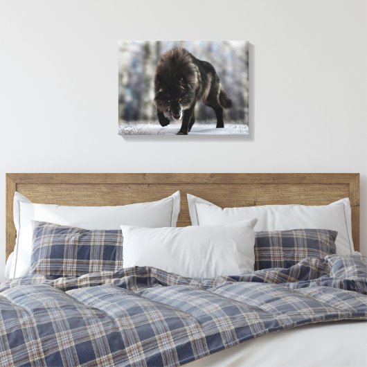 Angry zwarte wolf canvas afdruk (Insitu (Slaapkamer))