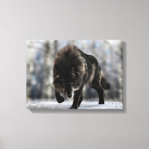 Angry zwarte wolf canvas afdruk