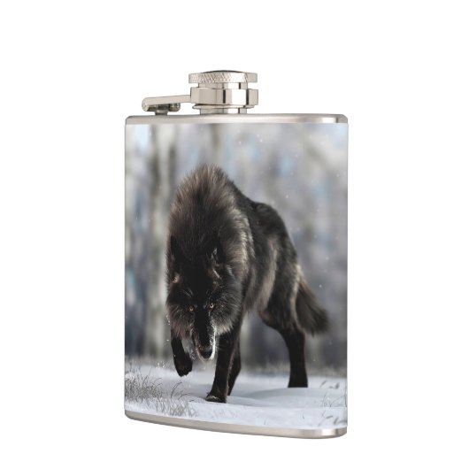 Angry zwarte wolf heupfles (Links)