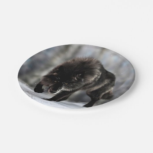 Angry zwarte wolf papieren bordje (Gekanteld)