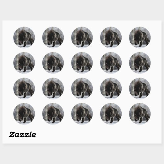 Angry zwarte wolf ronde sticker (Vel)