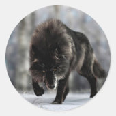 Angry zwarte wolf ronde sticker (Voorkant)