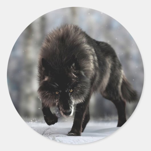 Angry zwarte wolf ronde sticker (Voorkant)