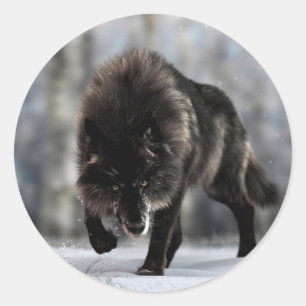 Angry zwarte wolf ronde sticker