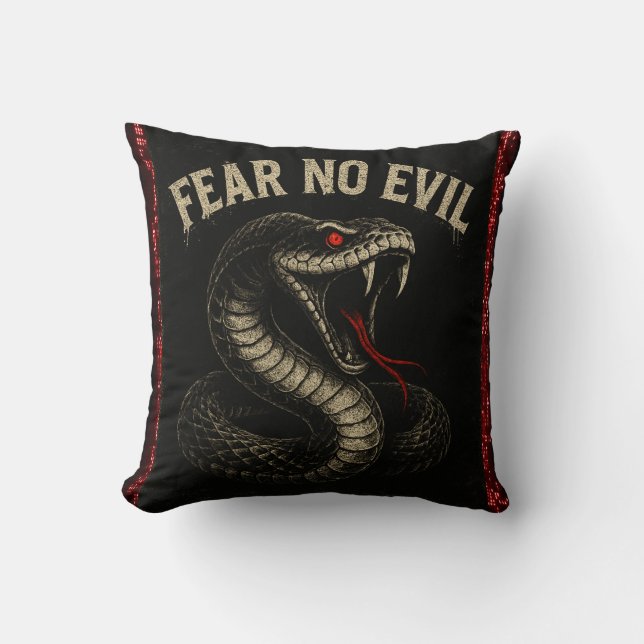 ANGST GEEN KWAAD – Fierce Black Cobra Snake Graphi Kussen (Voorkant)