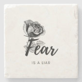 Angst is een leugenaar - zwarte Roos ventilator Stenen Onderzetter (Voorkant)