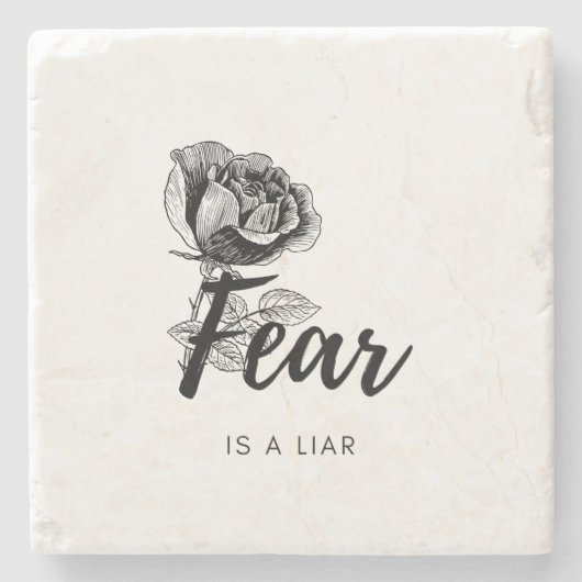 Angst is een leugenaar - zwarte Roos ventilator Stenen Onderzetter (Voorkant)
