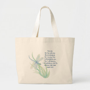Angst niet, Isaiah Scripts Dragonfly Blue, Green Grote Tote Bag