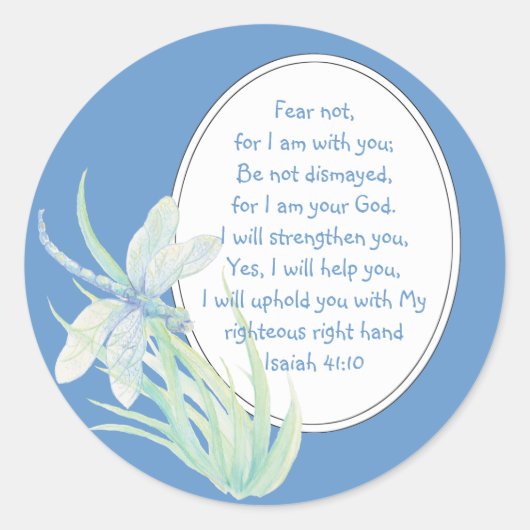 Angst niet, Isaiah Scripts Dragonfly Blue, Green Ronde Sticker (Voorkant)