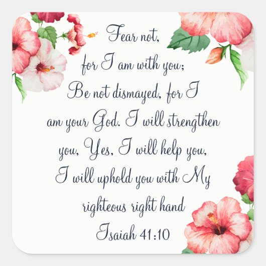 Angst niet, Isaiah Scripts Floral Waterverf Art Vierkante Sticker (Voorkant)