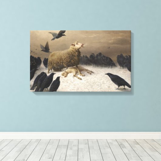 Angst: Schaap met een dood lam Canvas Afdruk (Insitu (Houten vloer))