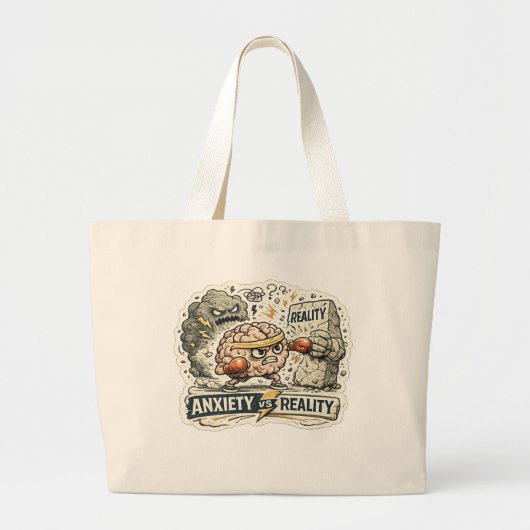 Angst versus Realiteit Grappige Mentale Gezondheid Grote Tote Bag (Voorkant)