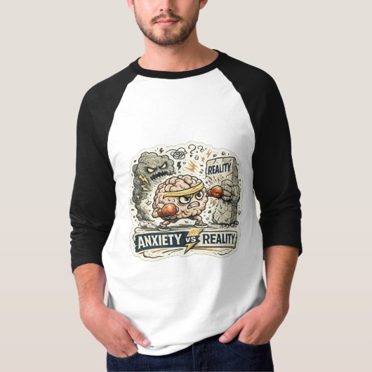 Angst versus Realiteit Grappige Mentale Gezondheid T-shirt (Voorkant)