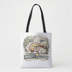 Angst versus Realiteit Grappige Mentale Gezondheid Tote Bag