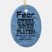 Angst voor de stalen drumspeler keramisch ornament (Achterkant)