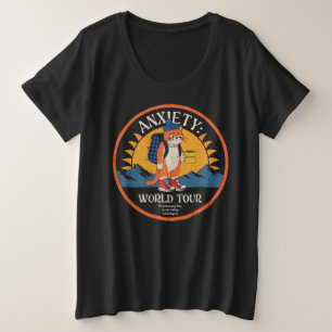 Angst World Tour Vintage Kat Wandelaar Retro Kunst Grote Maat T-shirt