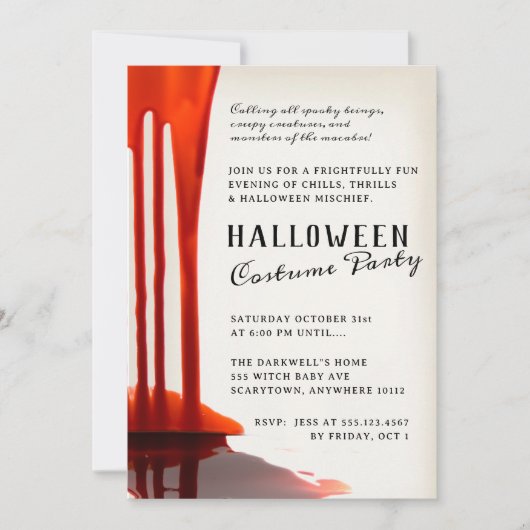 Angstaanjagende bloeddruppels Halloween Party Kaart (Voorkant)