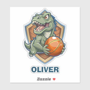Angstaanjagende en grappige dinosaurus speelt bask sticker