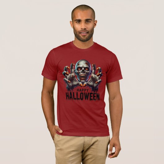 Angstaanjagende gezicht en hand Halloween Horror D T-shirt (Voorkant volledig)