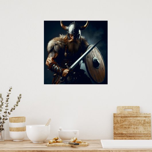 Angstaanjagende Grizzly gedetailleerde Viking Warr Poster (Keuken)