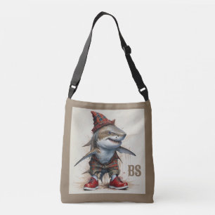 Angstaanjagende haai in Schotse vermomming - tarta Crossbody Tas