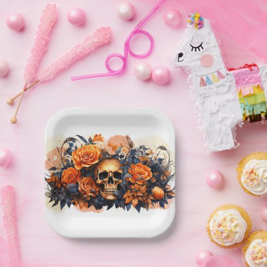 Angstaanjagende Halloween Skull Paper Borden Papieren Bordje (Feest)